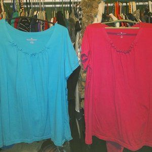 Two short sleeve Ladies Tees Pink and Teal